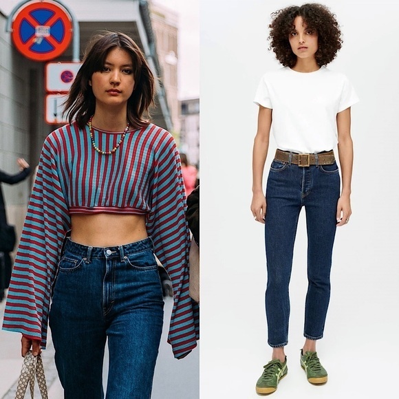 NWT‎ RE/DONE 90s High Waist Dark Wash Denim Straight Leg Ankle Cropped Jeans 26 - Picture 1 of 14